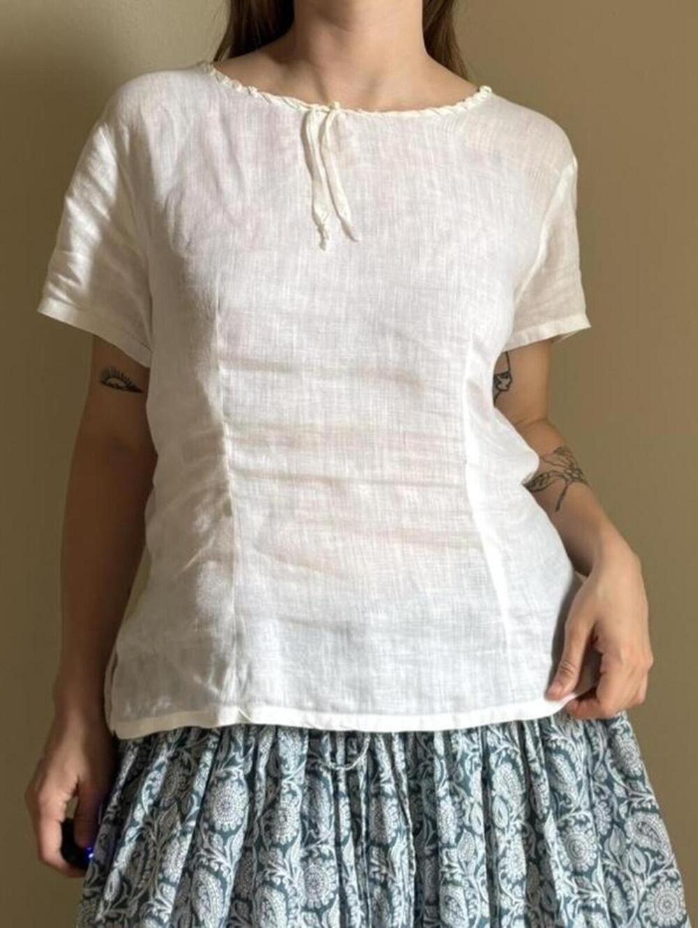 vintage off white short sleeve blouse